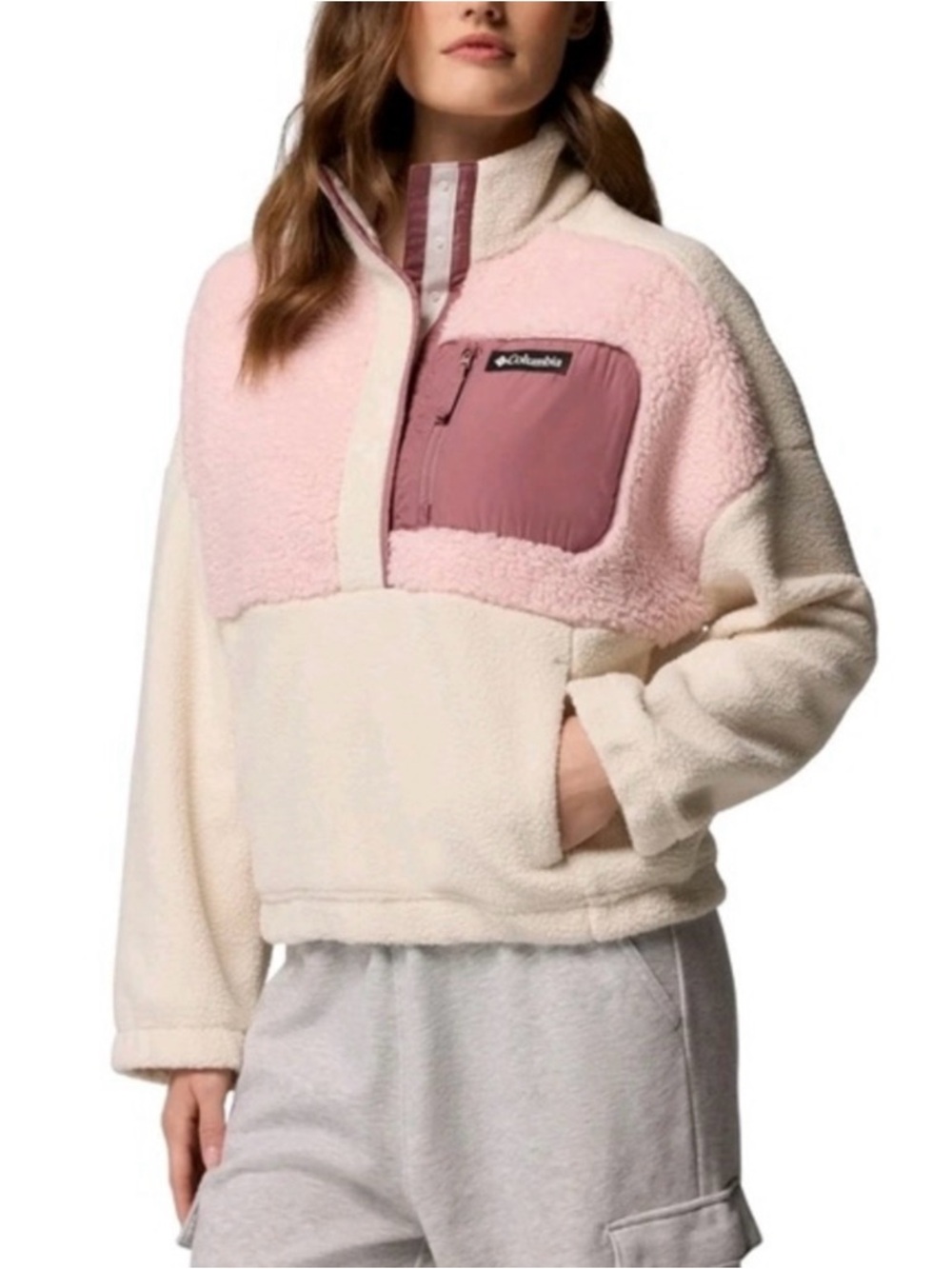 Columbia Women's Cream and Pink Fleece Pullover